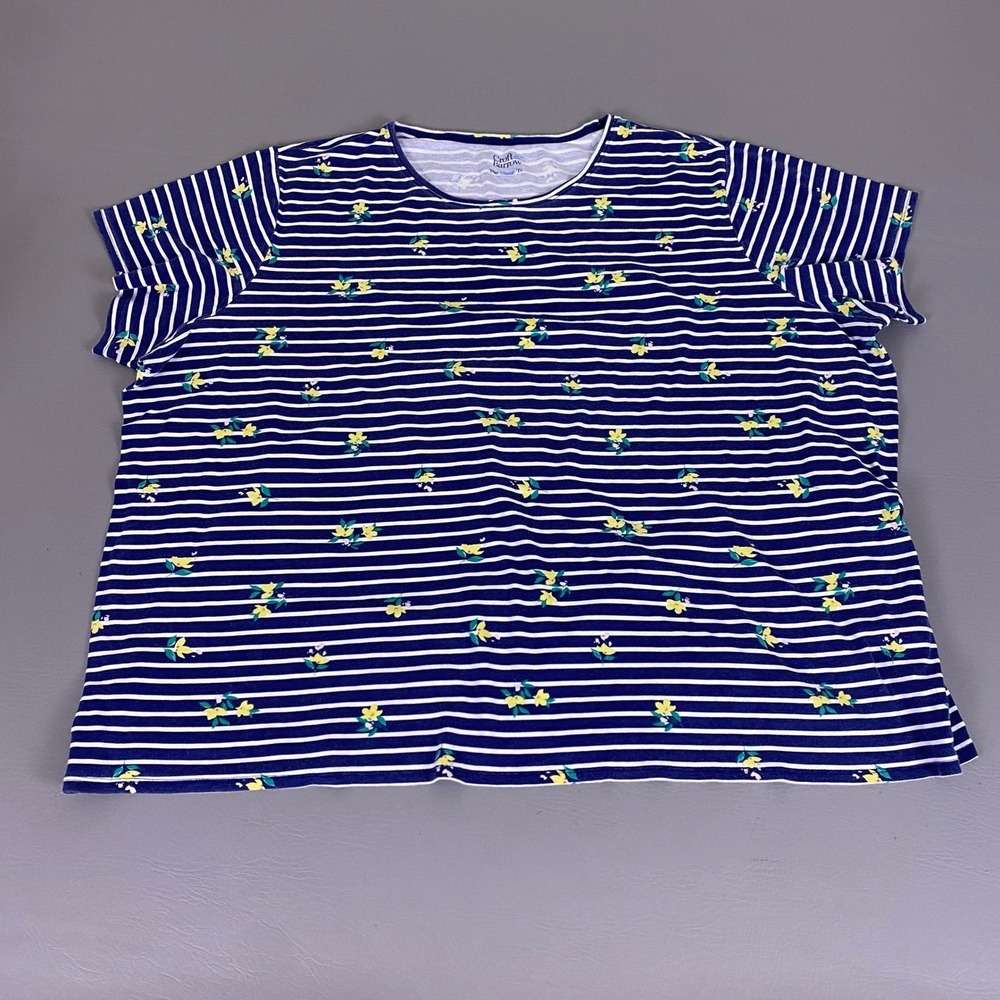 Croft & Barrow The Classic Tee Shirt 3X Navy Blue White Floral Short Sleeve